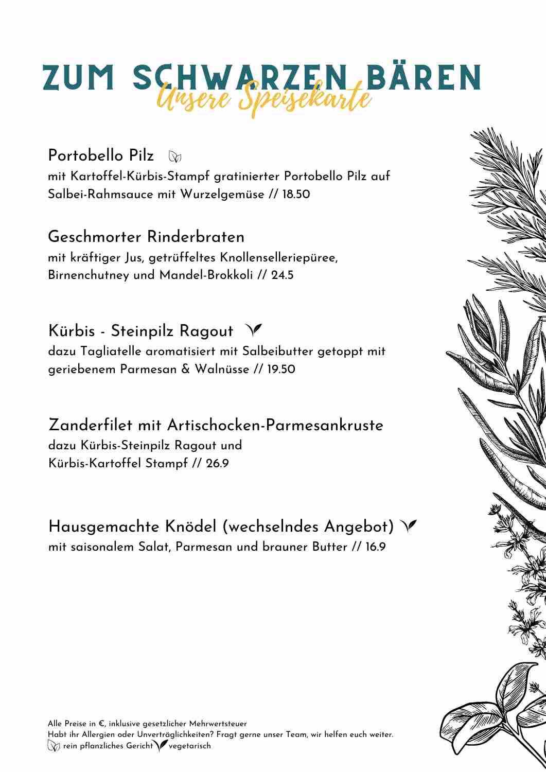 Speisekarte September